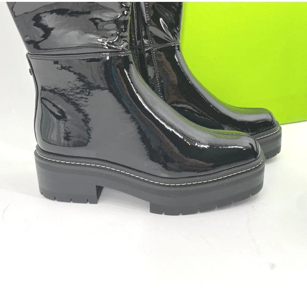 Sam Edelman Lydia Over The Knee Boots Womens 6.5 Black Patent Lug Sole NIB $225